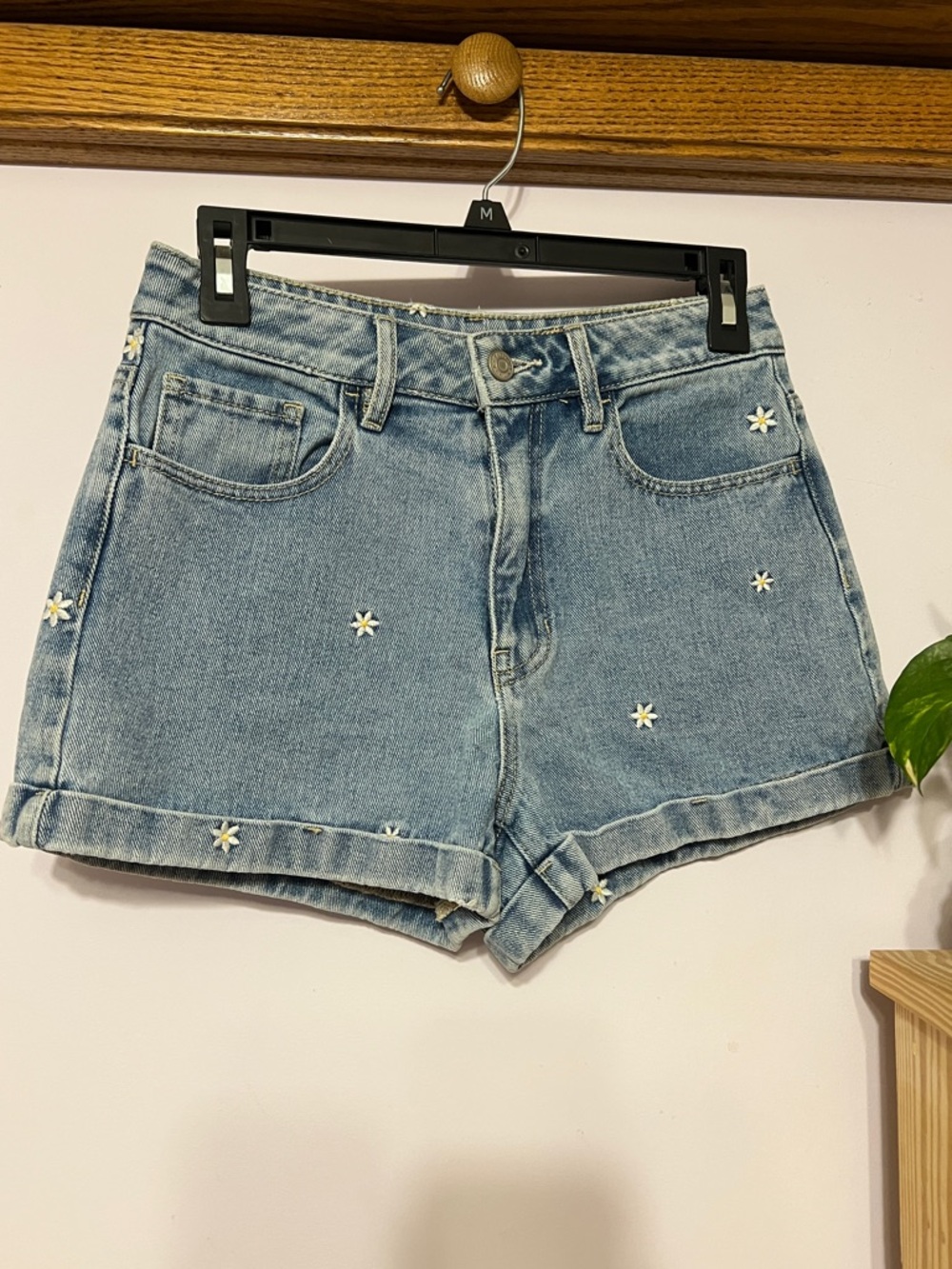 PacSun Women's Light Blue Daisy Embroidered Denim Shorts